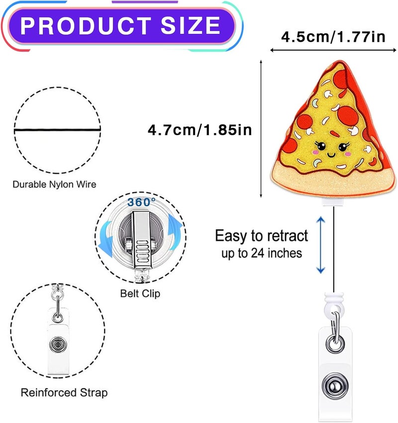 LEBEIGHT Cute Pizza Badge Reel Retractable, Funny Food Badge Reel for Nurse Nursing Student RN CNA LPN CMA Medical Worker & Teacher, Personalized Nurse Gifts, Pizza Lovers ID Badge Holder with Alligator Clip - Image 2